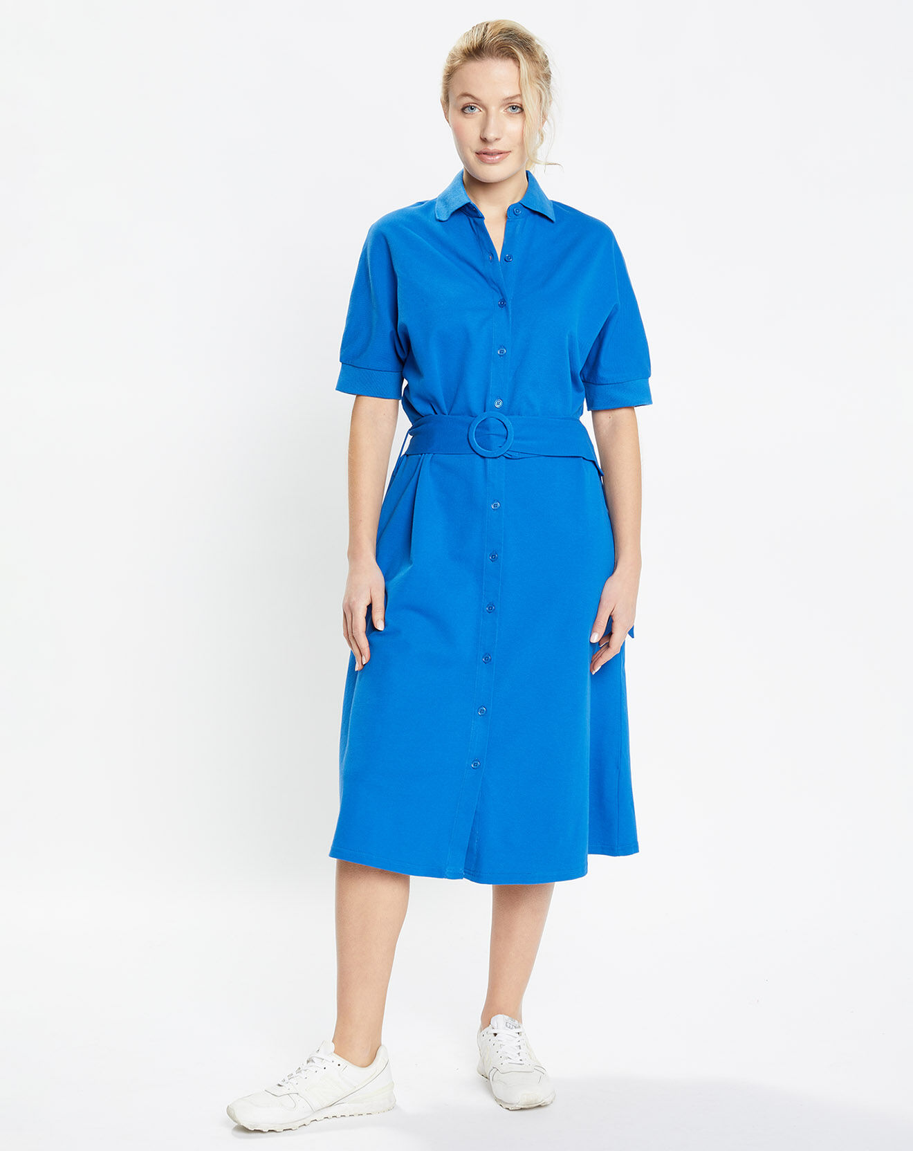 Jodhpur Robe mi-longue en Coton piqué Arias évasée bleu électrique