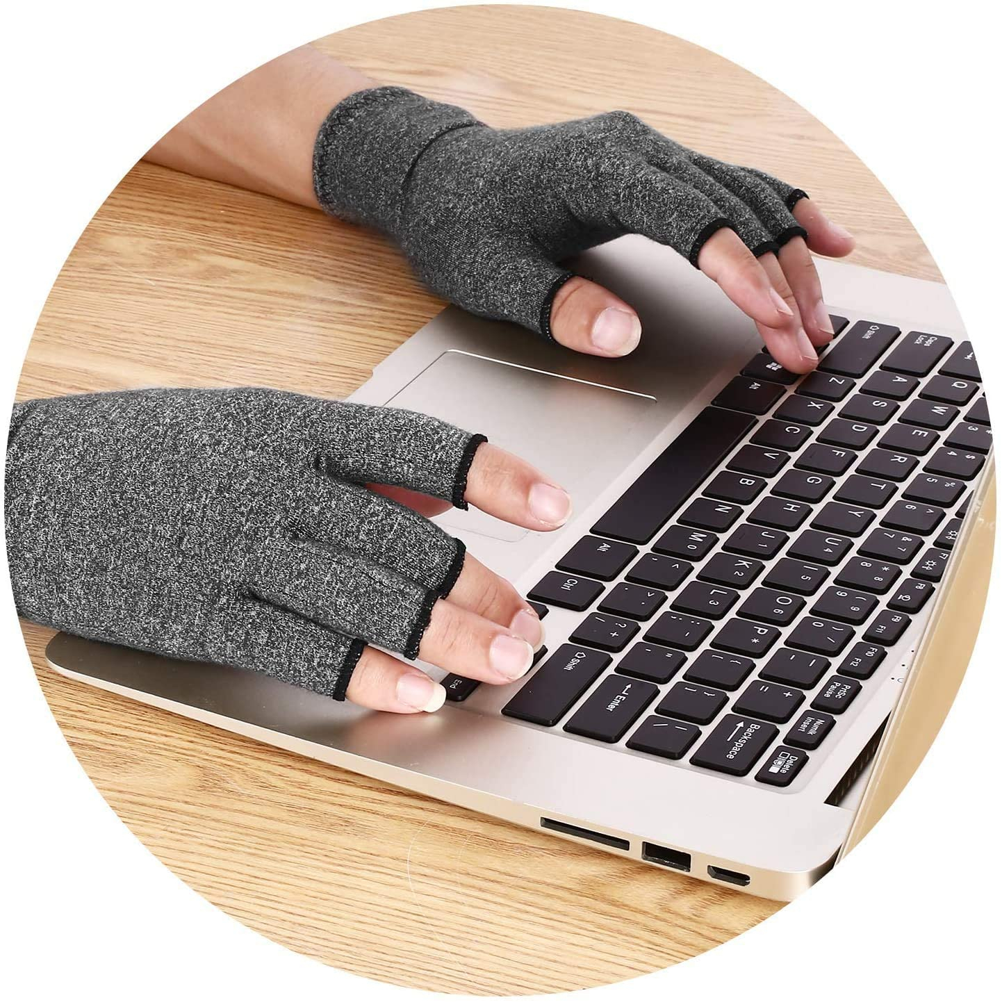 (1 Paar) Gr. M Fingerlose Enganliegende Druck Handschuhe - Grau