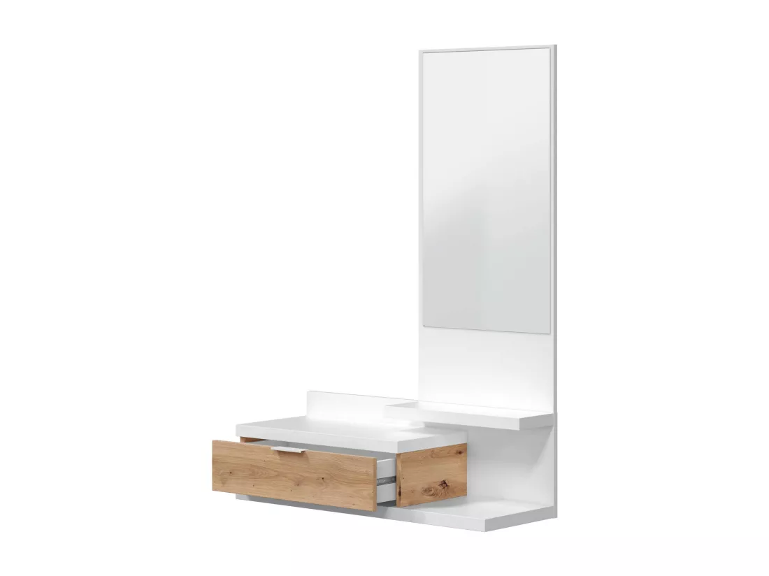 Meuble d'entrée Tijuana, Entrée avec miroir et tiroir, Plateau à poches pour hall d'entrée de petits appartements, 81x29h116 cm, Chêne blanc et noué