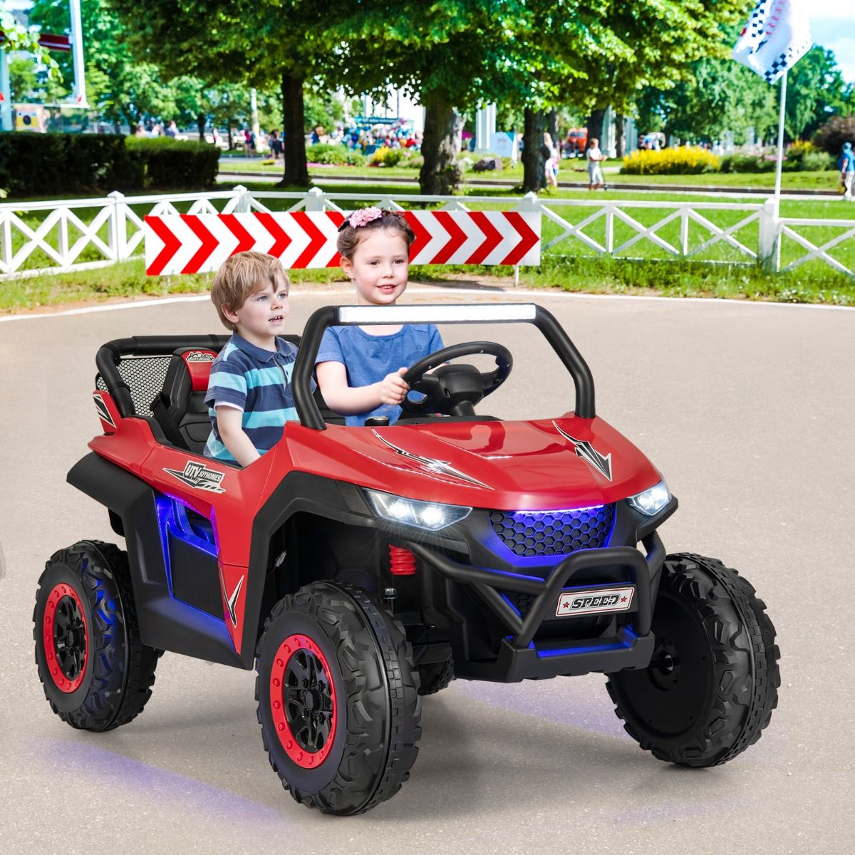 Voiture électrique Enfant 12 V Télécommande pour 3-8 Ans 2 Vitesses Ressort de Suspension Charge 59KG 118x74x71CM Noir/Rose/Rouge - Lidl-Manfred