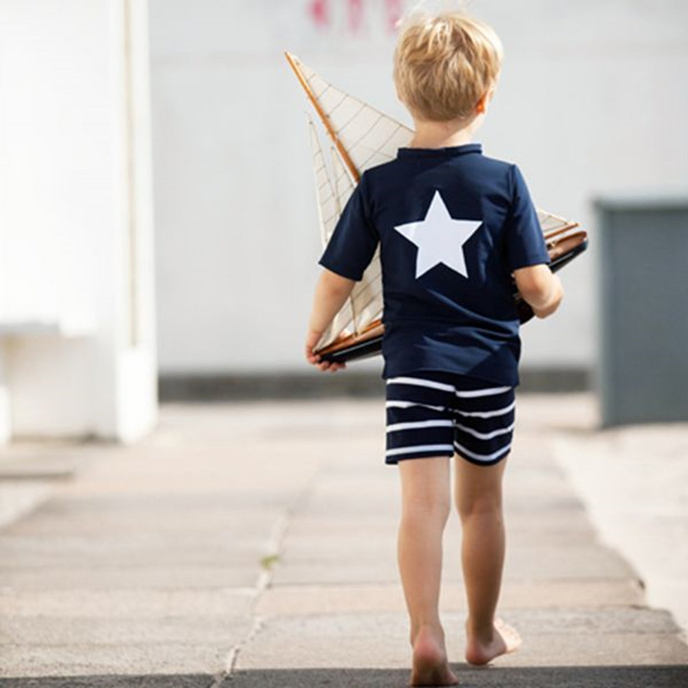 Blue/White Alex Badeshorts - Petit Crabe