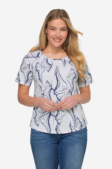 T-Shirt, Muschel.Print, Rundhals, Halbarm, OEKO-TEX MIG