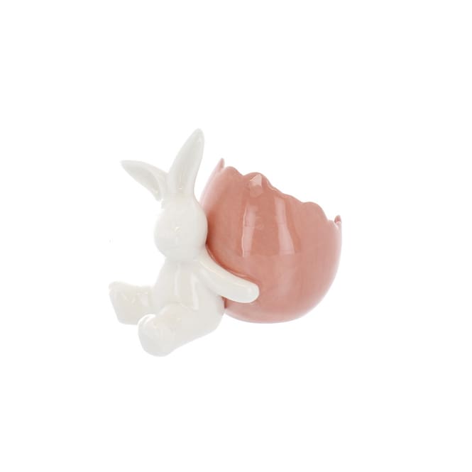 Hase mit Eierschalentopf - weiß/apricot - ca. 13,5 x 8,5 x 8 cm