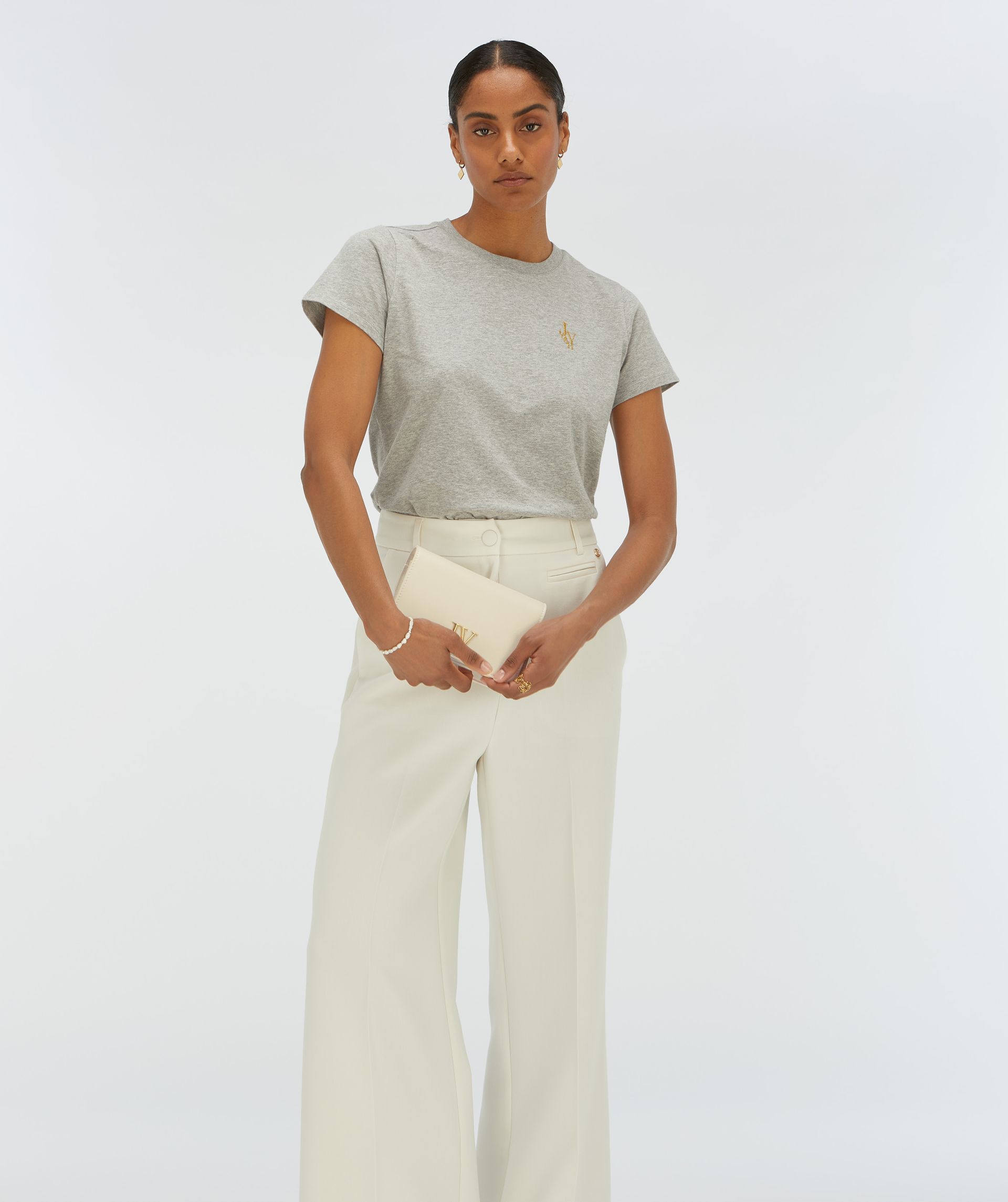 JV-ZOE EMBROIDERY slim fit T-shirt - grey melange
