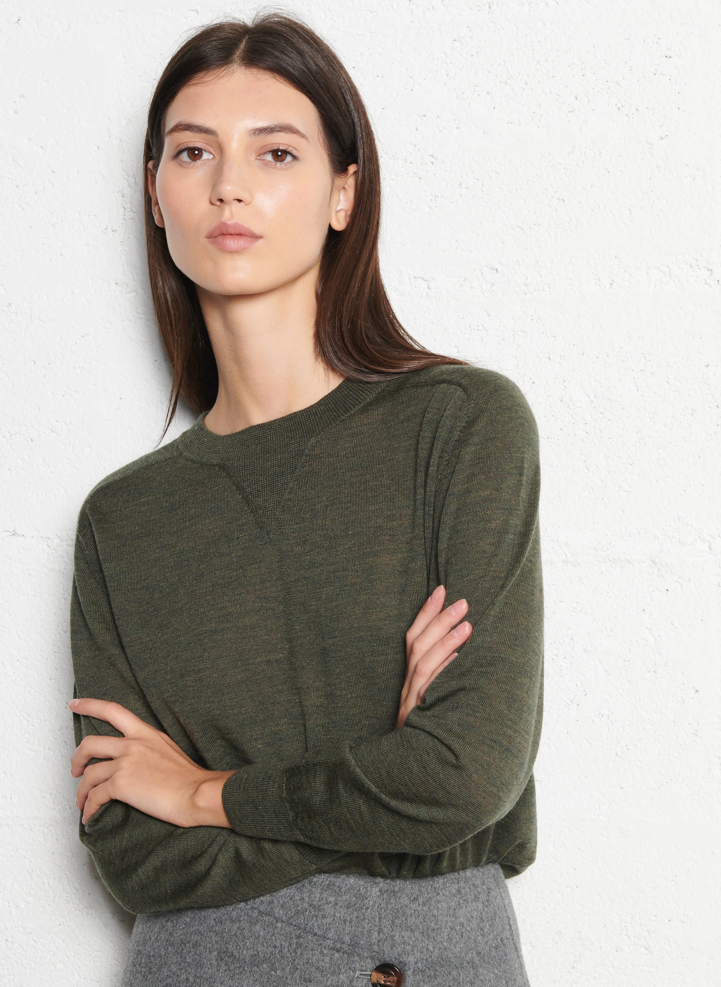 ACE - Pull fin col rond en laine| Kaki