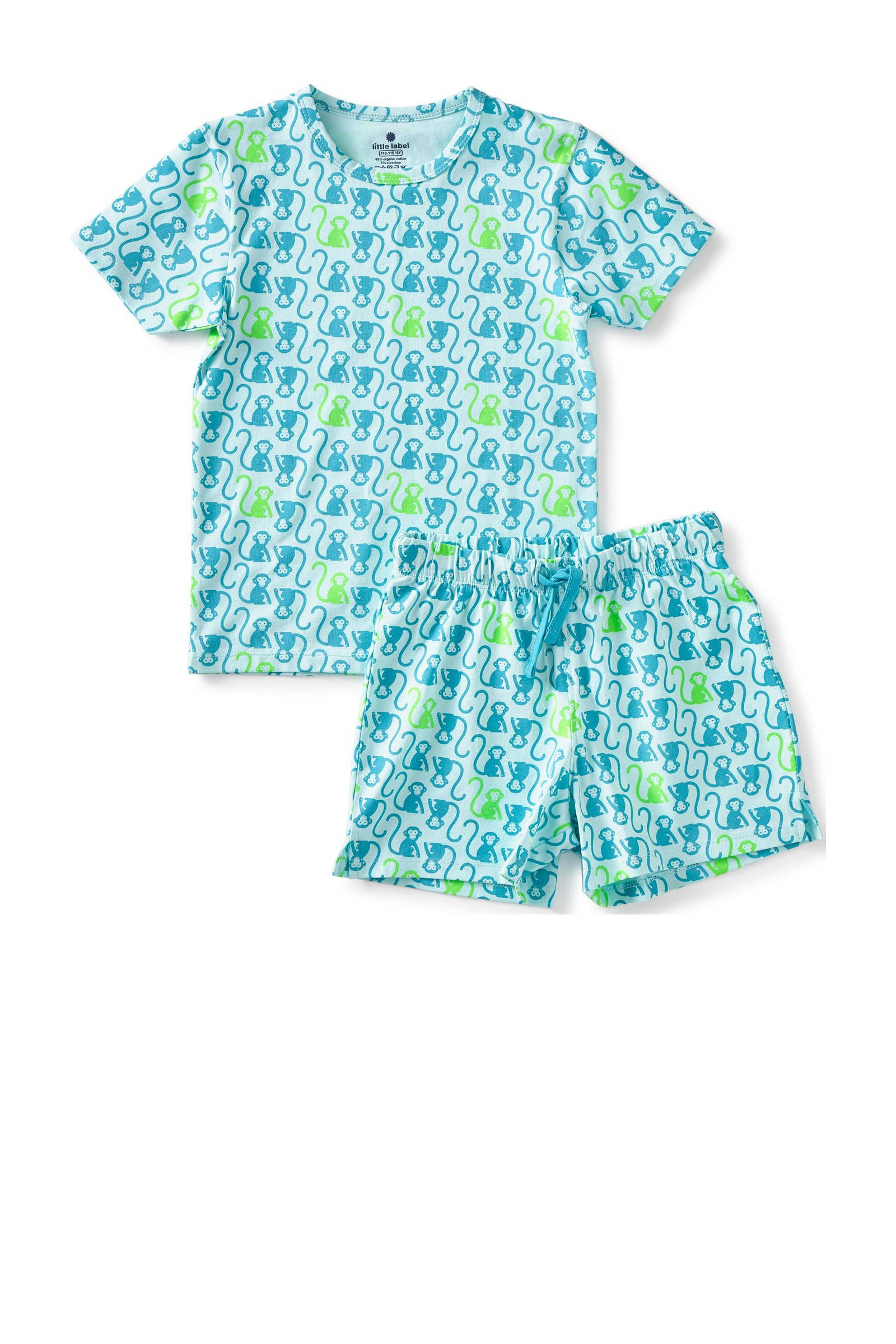 Little Label shortama met all over print van katoen blauw/groen