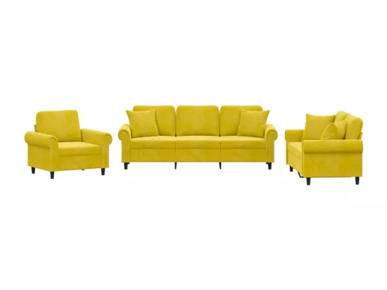 Ensemble de canapés 3 pcs avec coussins jaune velours