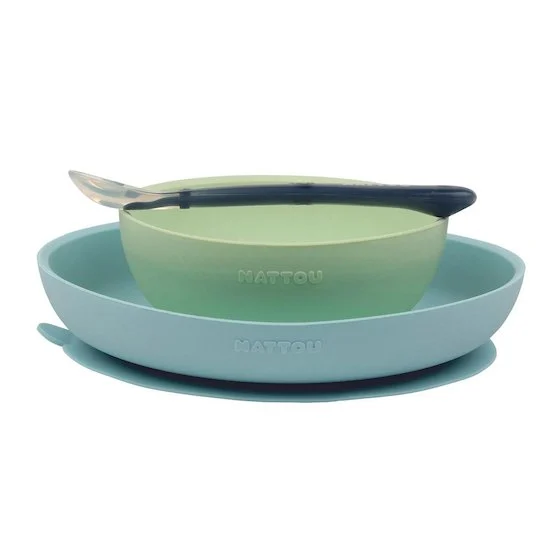 Set Repas Enfant 3 Pièces Silicone   Bleu / Vert        de               Nattou