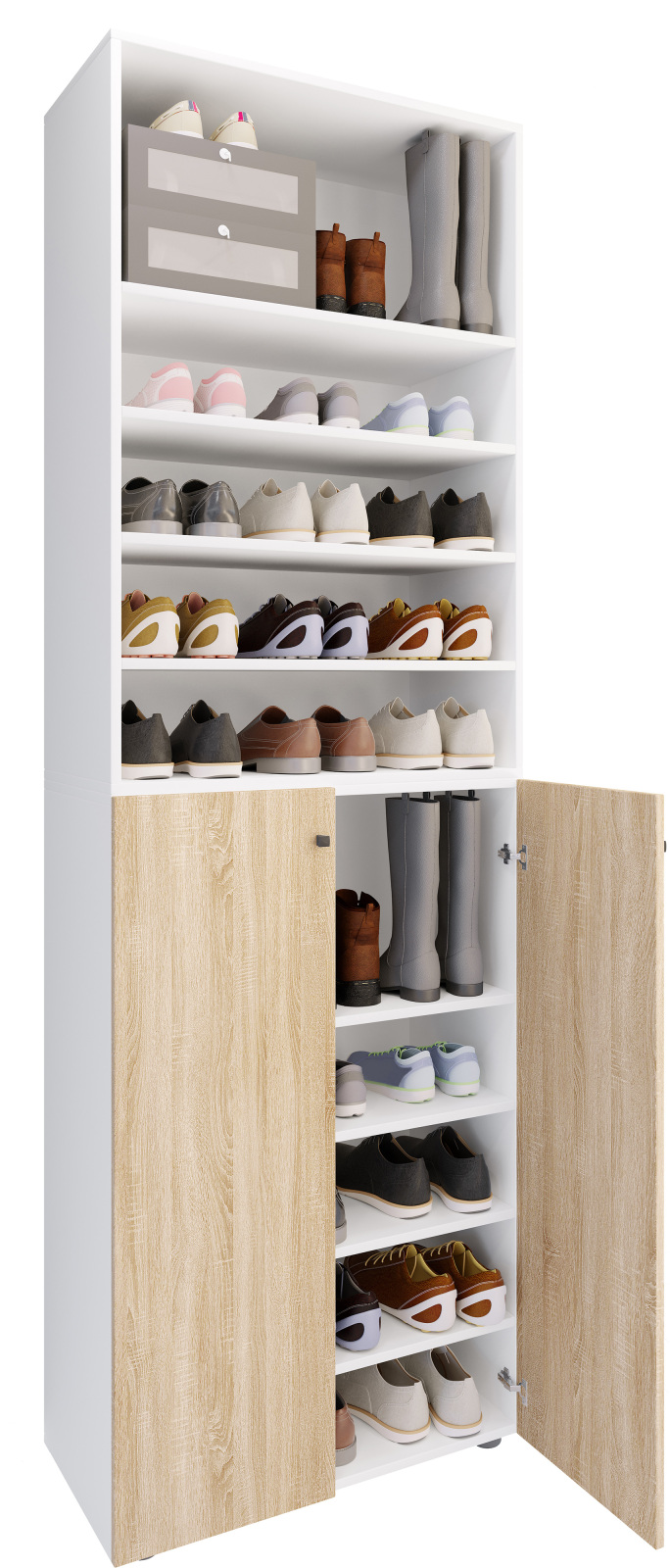 Schuhschrank LONA XL - weiß - Sonoma Eiche - 5 offene Fächer