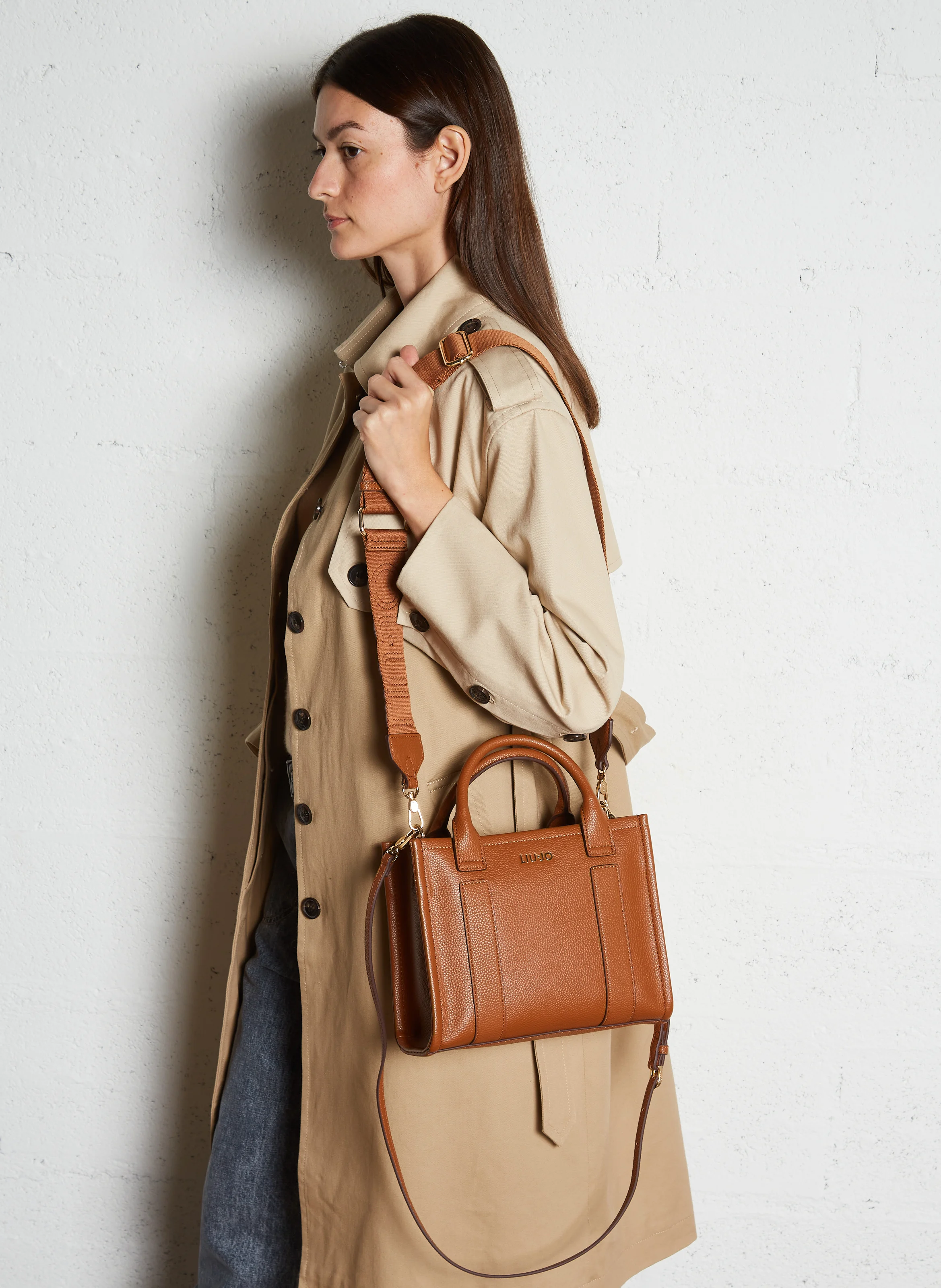 Sac porté main effet cuir| Marron