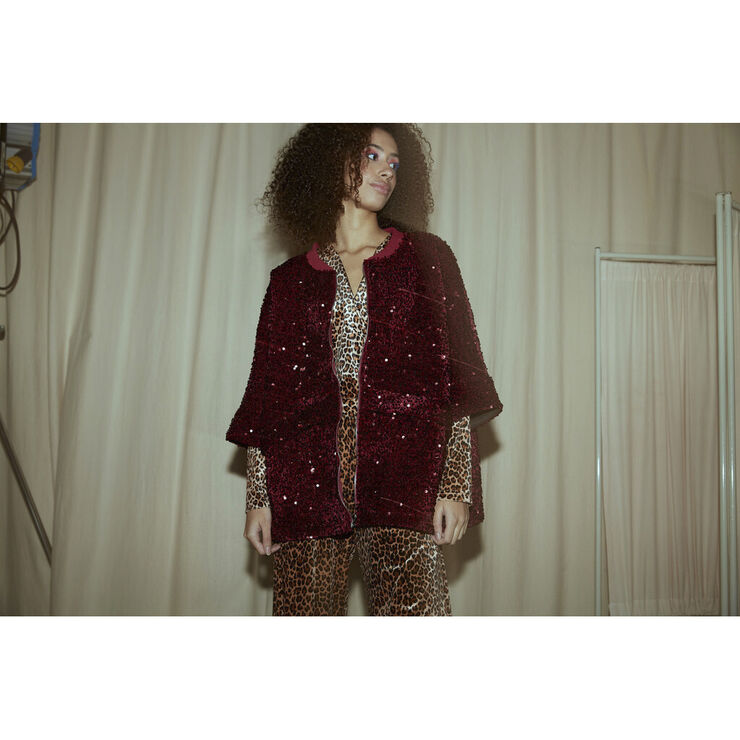HUNKØN Kaia Sequin Jacket Deep red