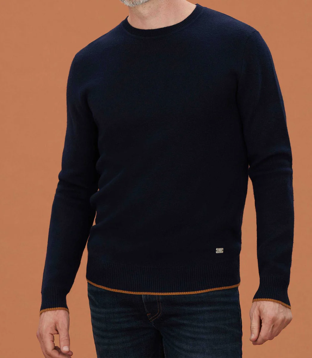 Pull col rond à motif marine 