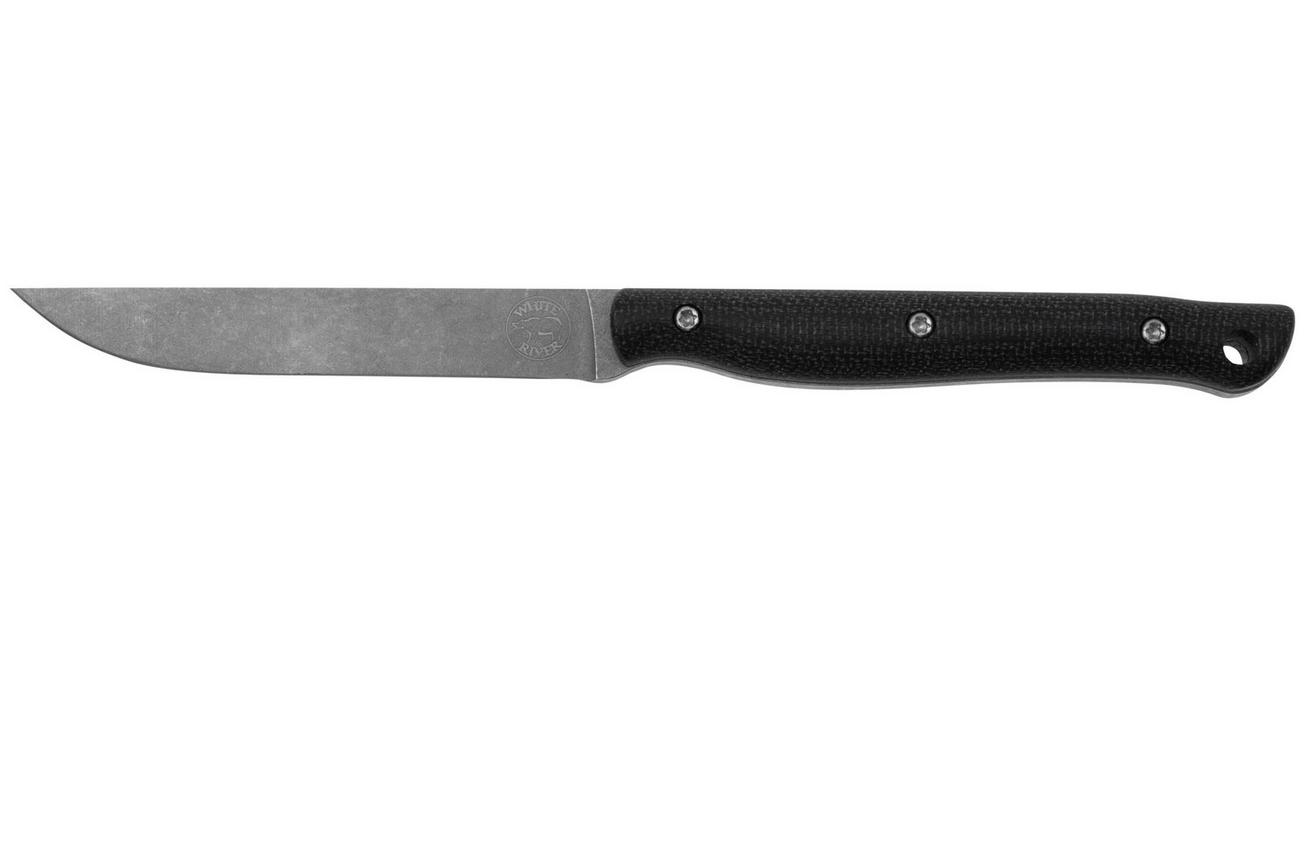 White River Exodus 3, Black Canvas Micarta, Kydex schede, vaststaand mes