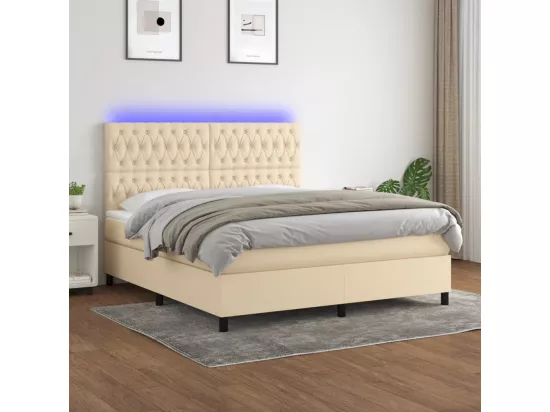 Sommier tapissier avec matelas et LED Crème 160x200 cm Tissu