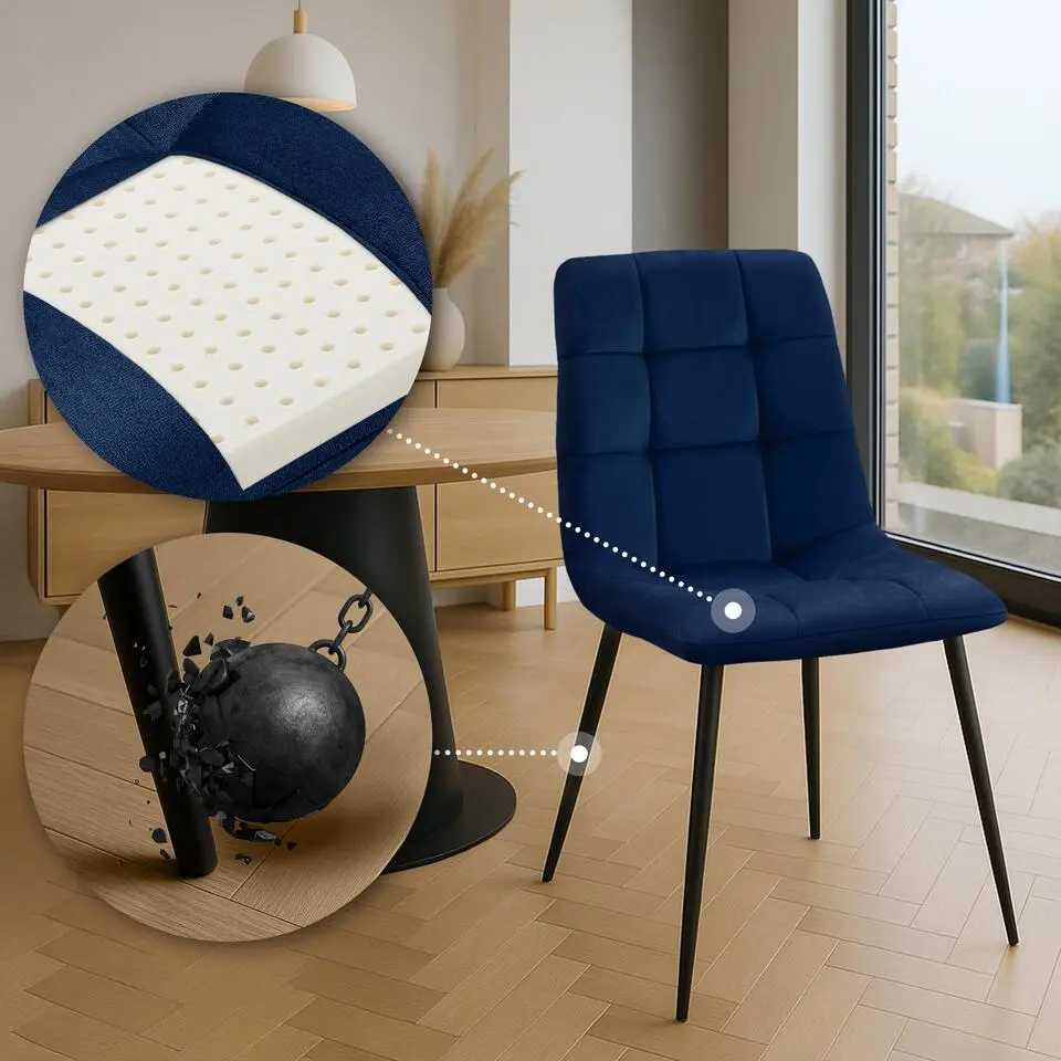 CLP Eetkamerstoel Antibes zwart Frame - Fluweel - donkerblauw