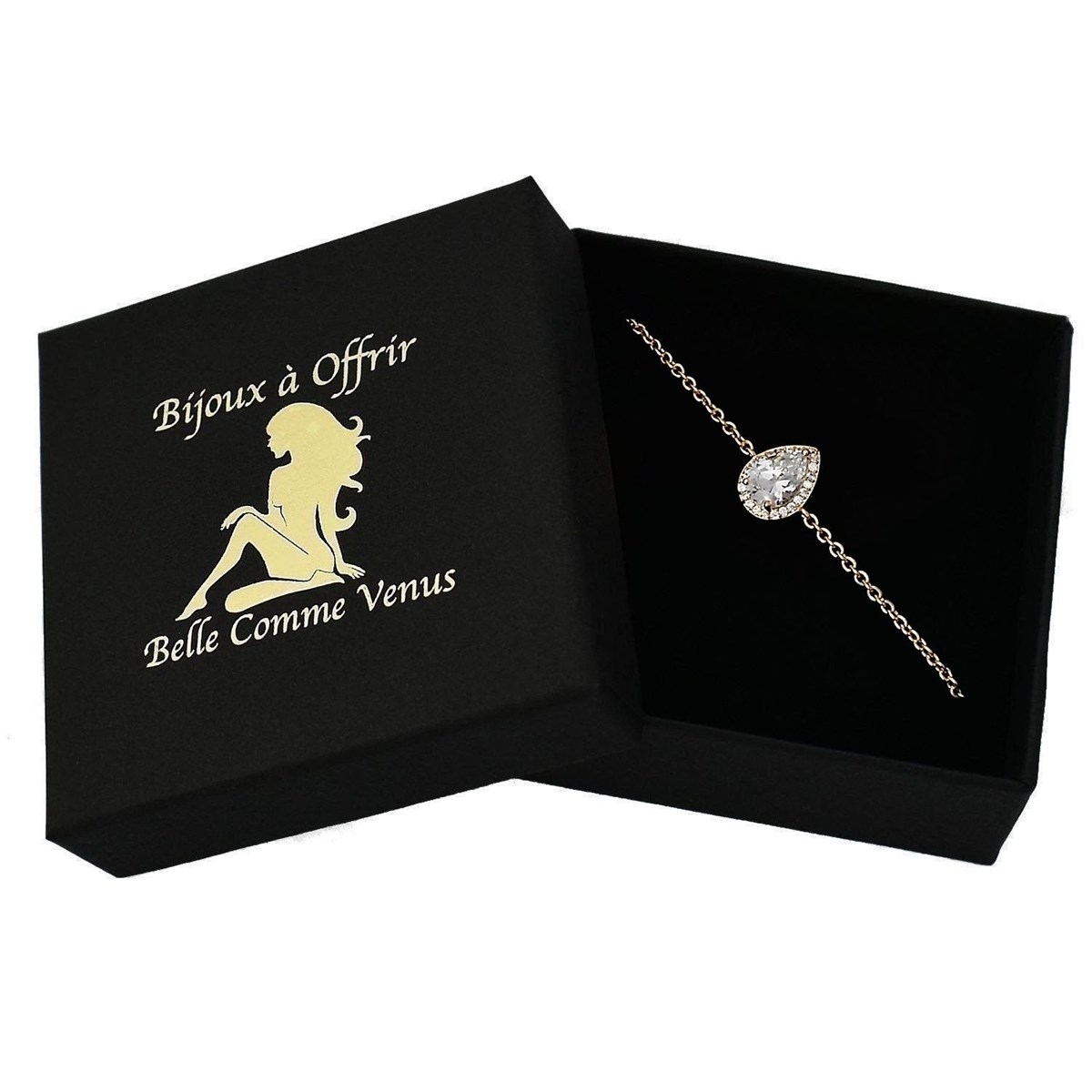 Bracelet goutte solitaire oxyde de zirconium ovale Plaqué OR 750 3 microns