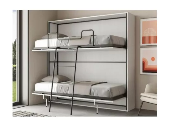 Lit escamotable superposé blanc horizontal 2 couchages 85x185 Bounto-