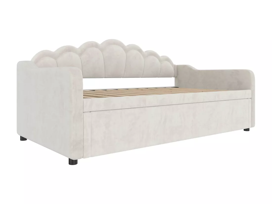 Canapé-lit 90x200/180x200 cm - avec lit gigogne - avec bande lumineuse LED - velours - beige (matelas non inclus)