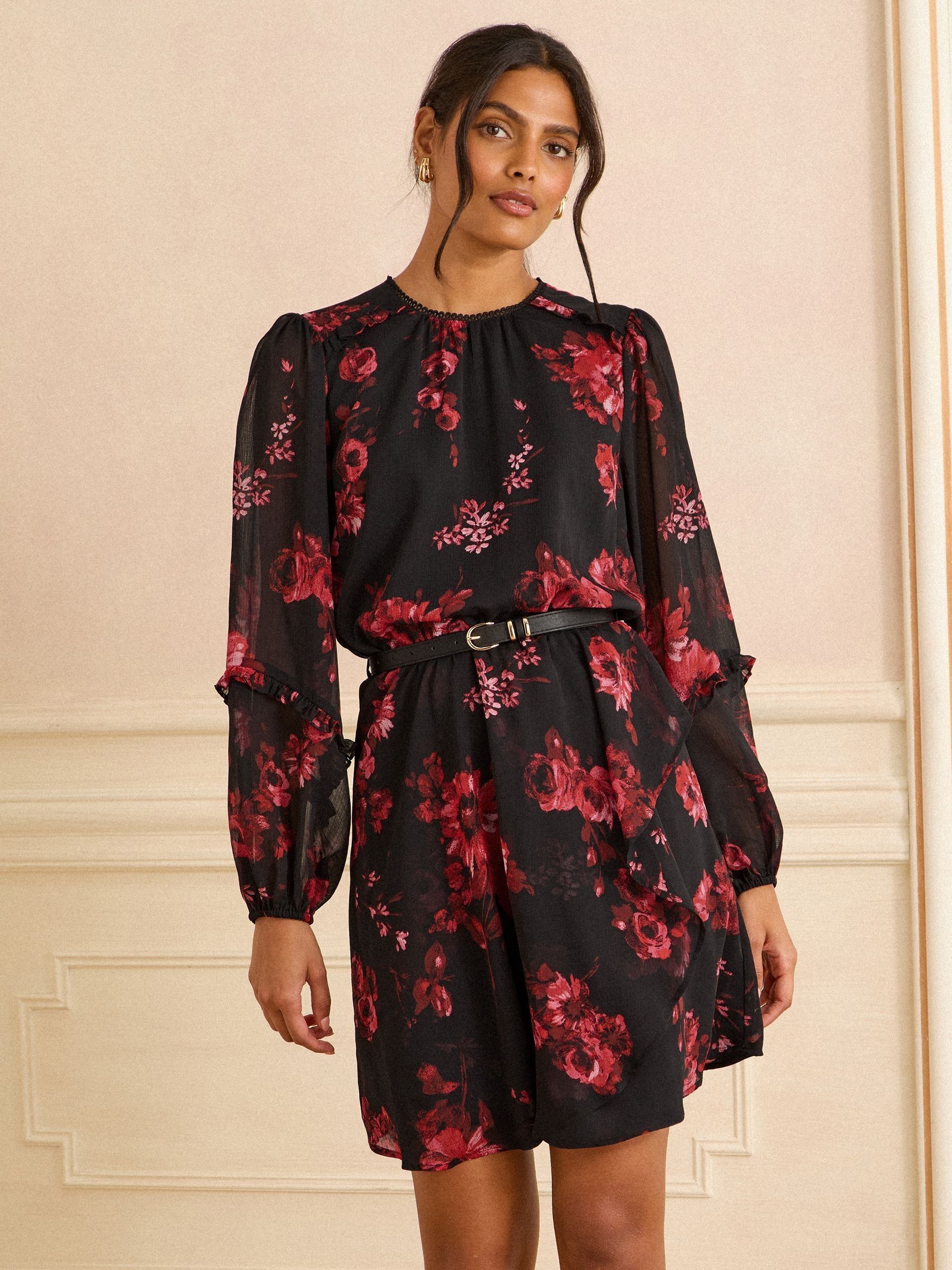 Love & Roses Floral Ruffle Wrap Mini Dress