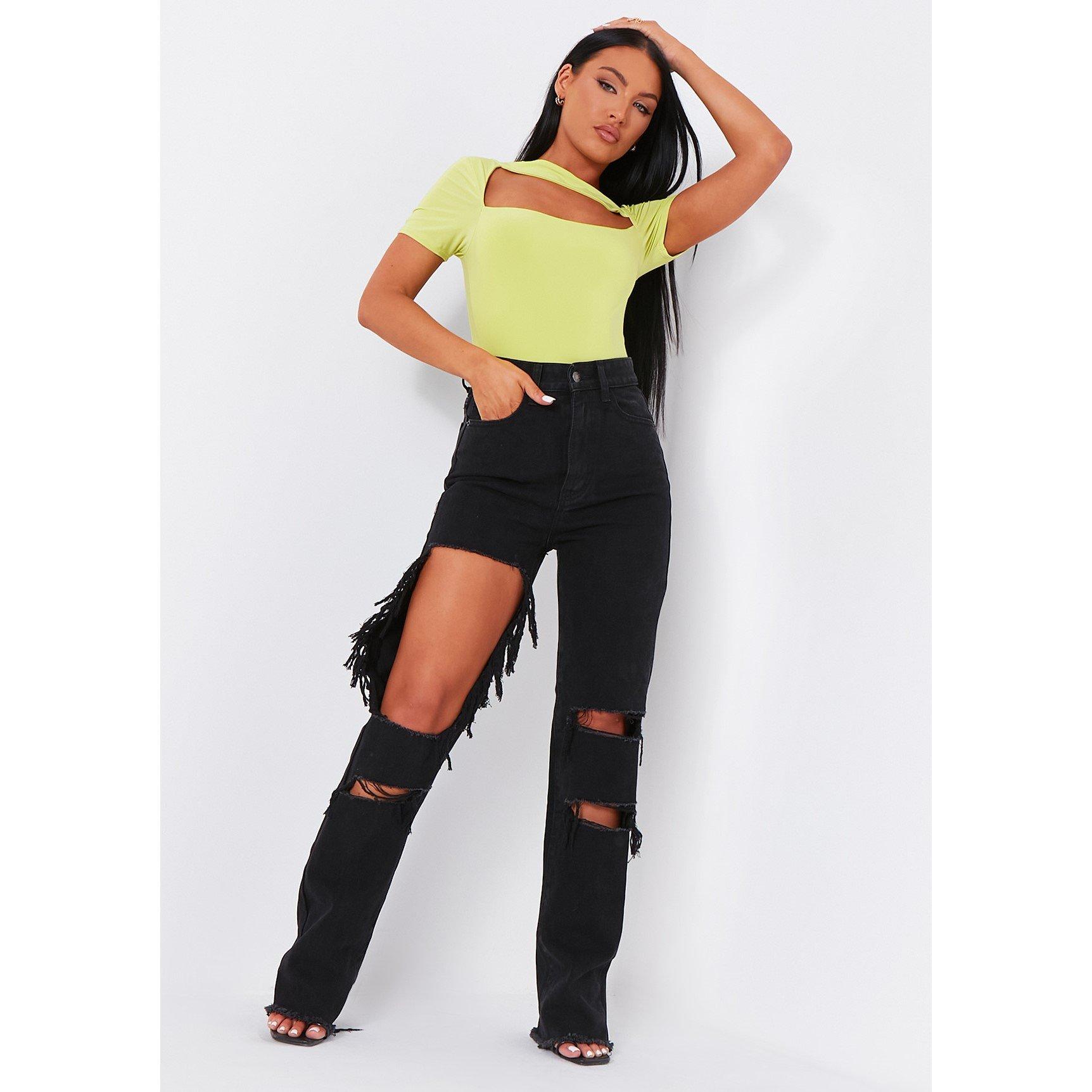 Missy Empire High Waisted Cut Out Ripped Denim Jeans