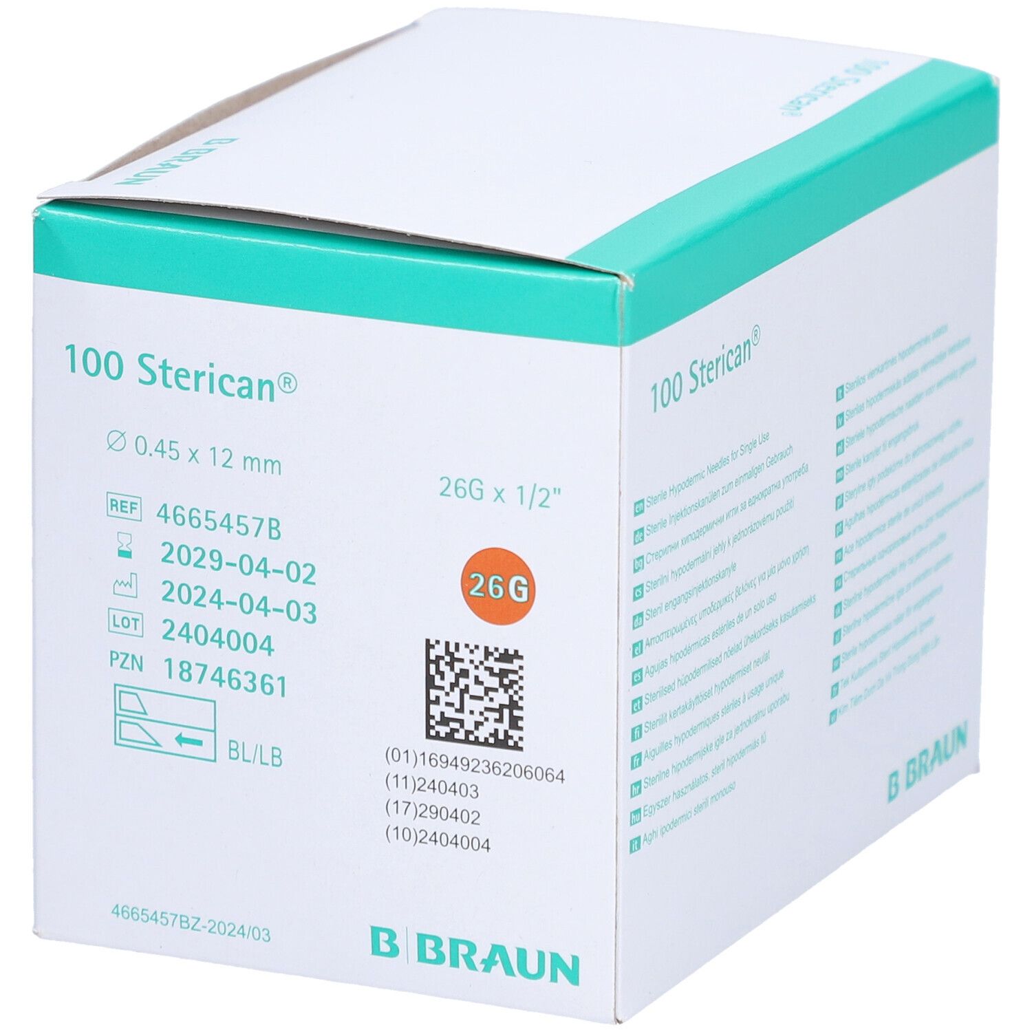Sterican® Insulinkanüle G26 x 1/2 Zoll 0,45 x 12 mm braun
