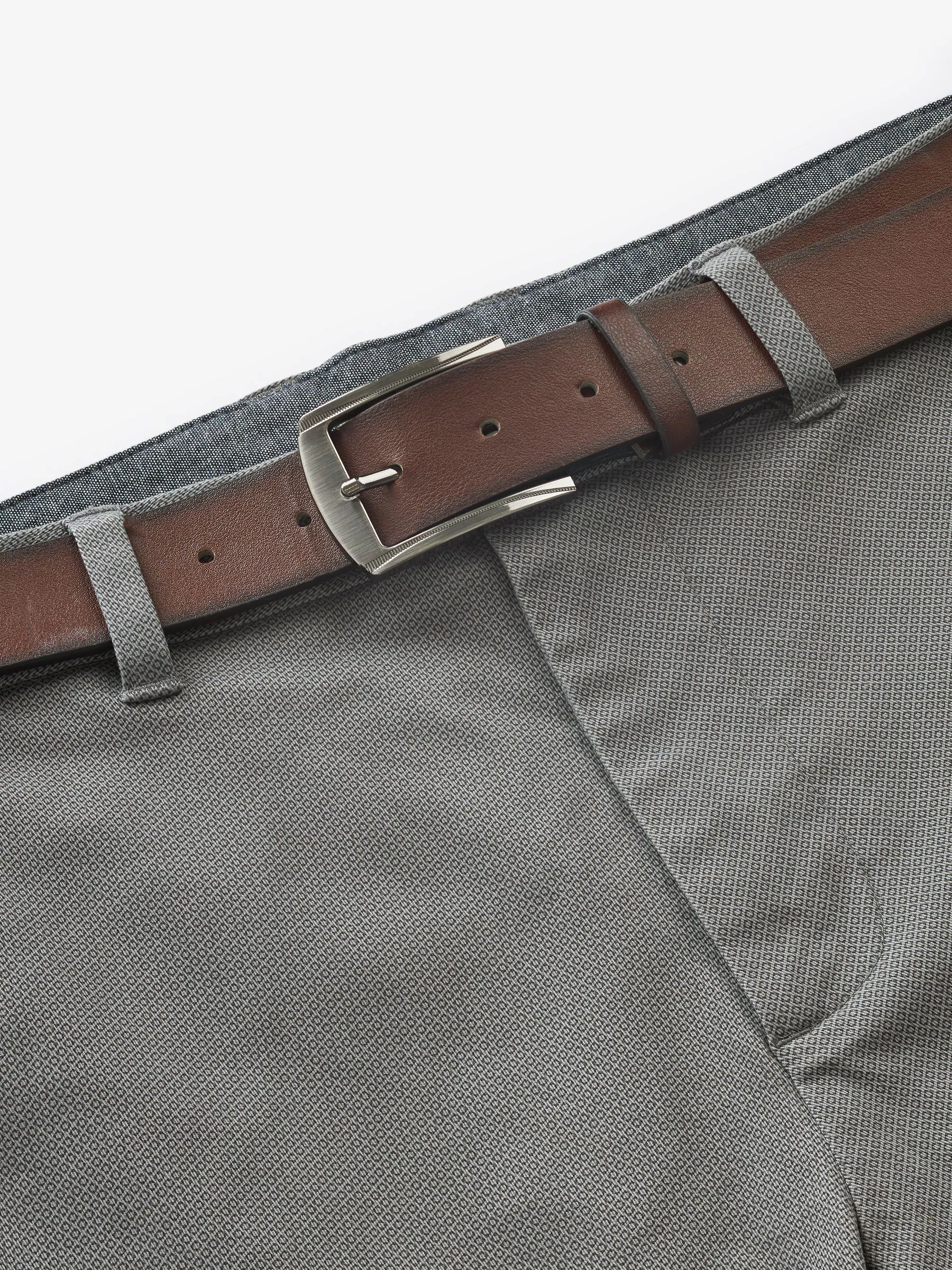 Grijs - Slim Fit - Zachte chino met print en riem