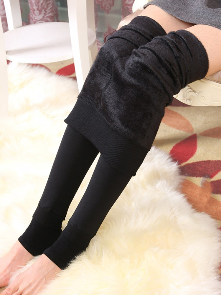 Warme Damen Winter Leggings Plüsch gefüttert (One Size) - Schwarz