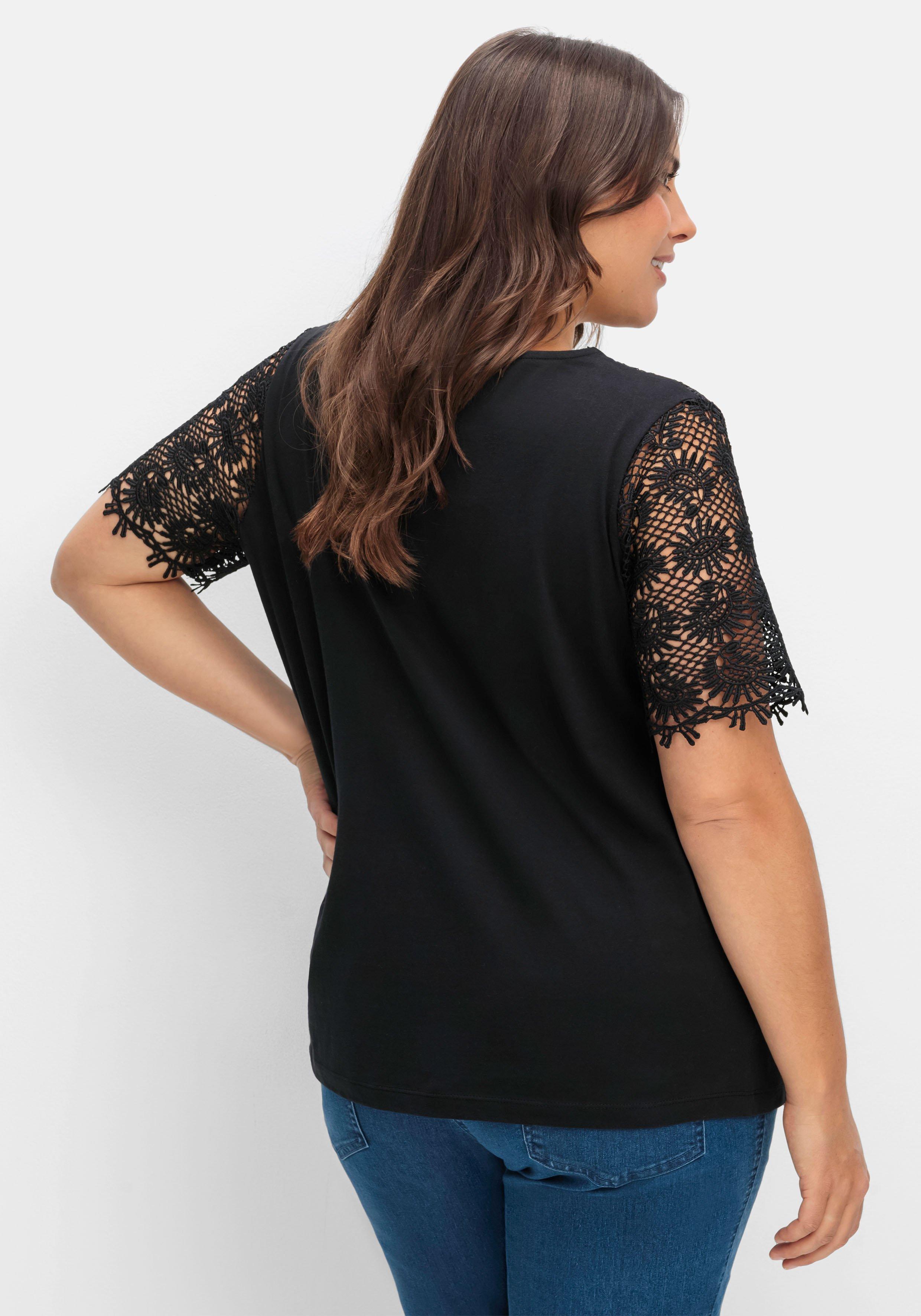 Shirt mit transparentem Spitzenbesatz