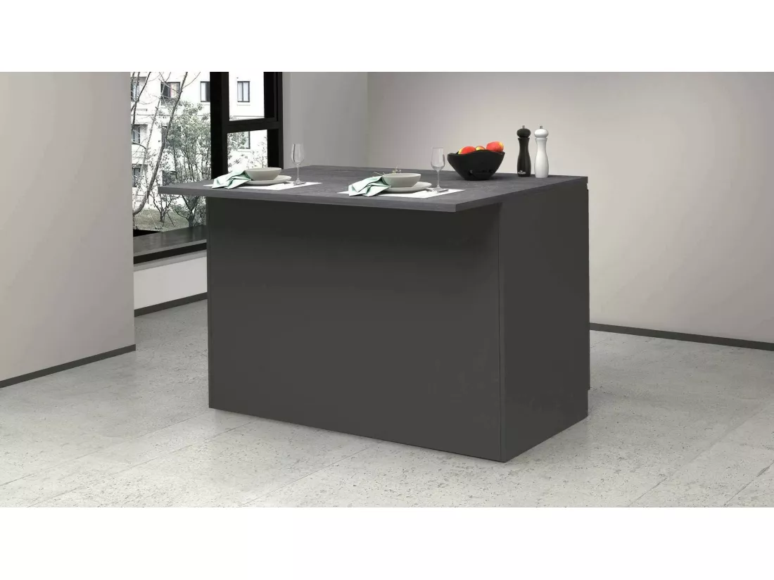 Îlot de cuisine Daffaticat, Armoire polyvalente, Meuble de kitchenette, Table auxiliaire, 100% Made in Italy, 125x90h90 cm, Anthracite et Ardoise
