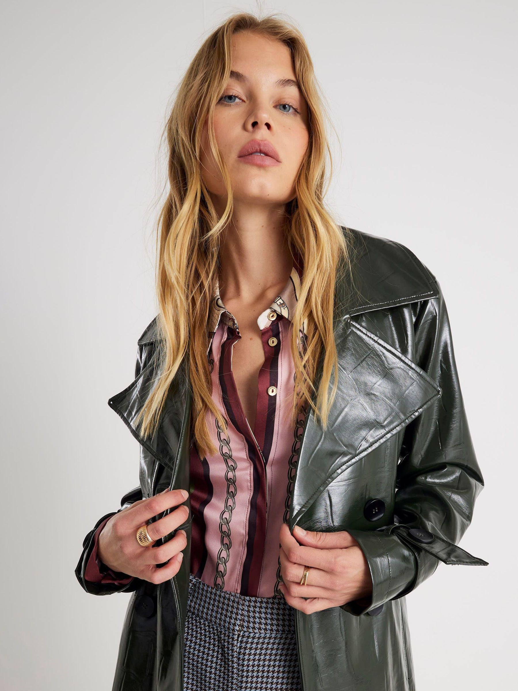 River Island Faux Leather Croc Print Trench Coat