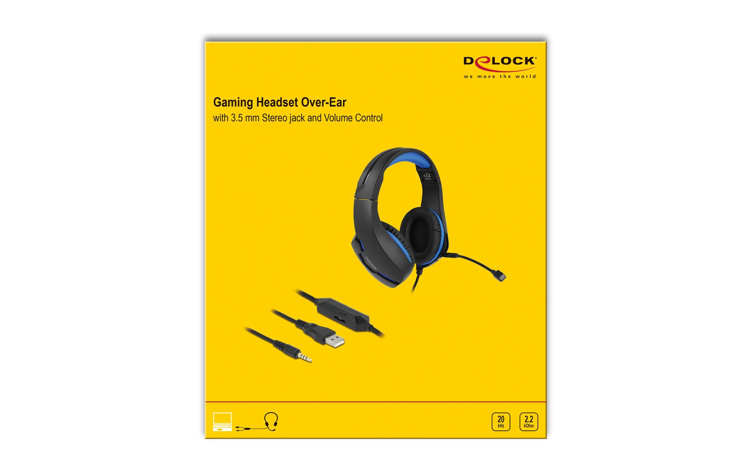Headset Gaming Over-Ear LED für PC,Notebook,Konsolen SchwarzDelock Gaming Headset Over-Ear mit 3.5 mm Klinkenstecker und blauem LED Licht für PC, Notebook und Spielekonsolen