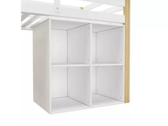 Lit mezzanine pour enfant 90x200 cm - avec meuble de rangement et étagères - Blanc (sans matelas)