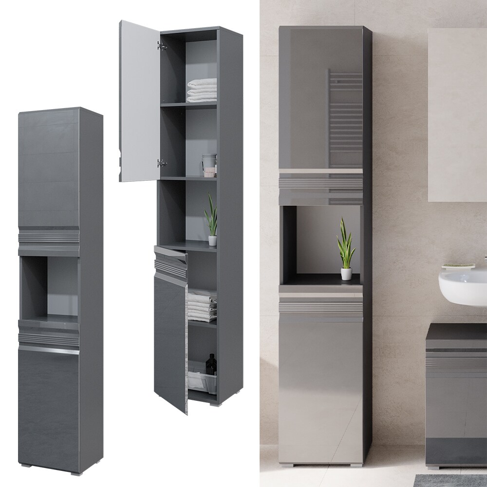 VICCO Badschrank FREDDY Anthrazit Hochglanz Badezimmerschrank Hochschrank Bad