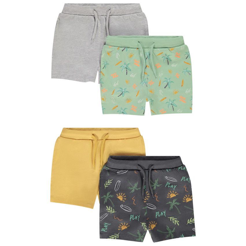 Lot de 4 bermudas en jersey imprimé palmiers pour bébé garçon - Jaune