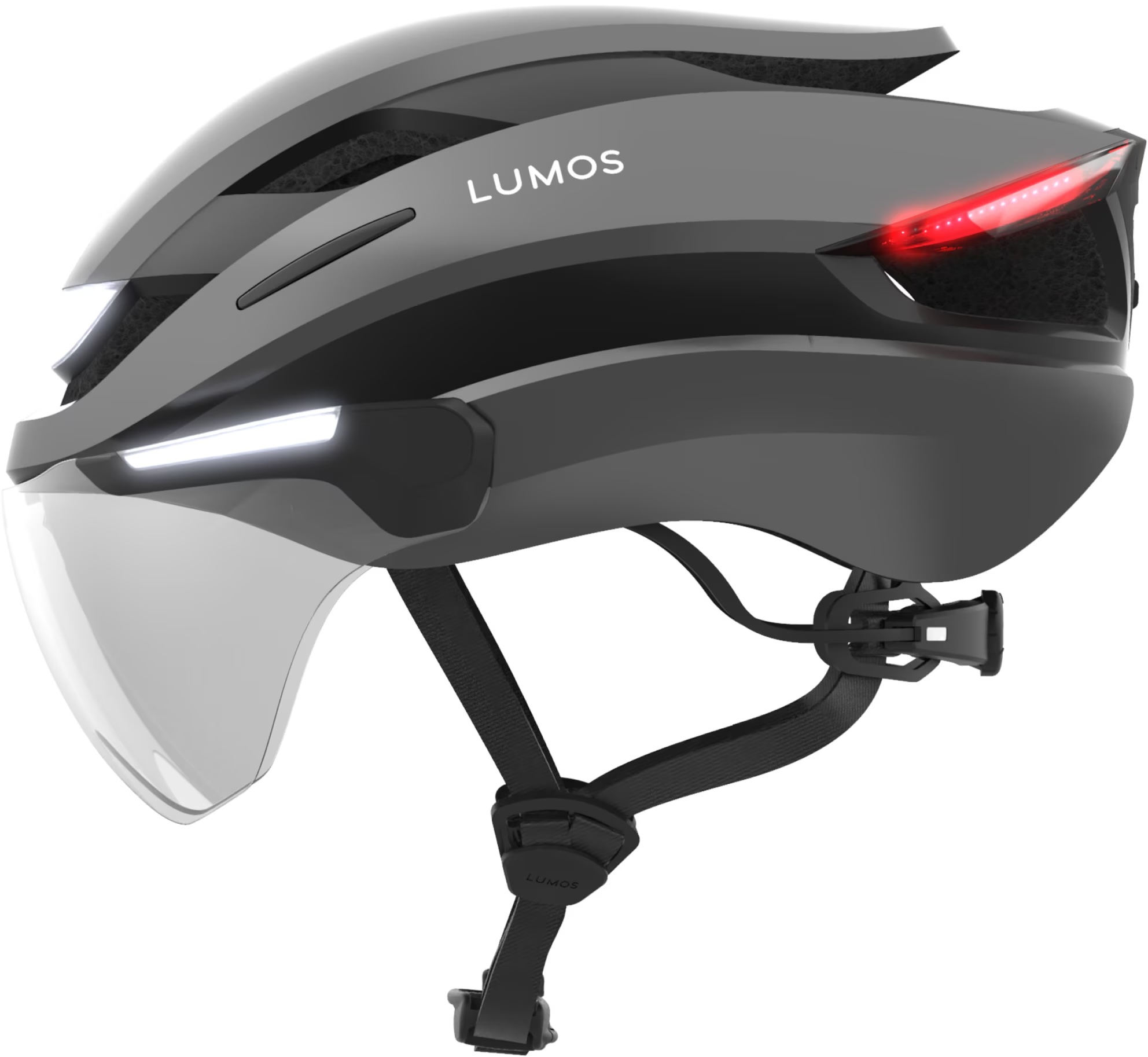 (Gr. M/L) Ultra E-Bike Verstellbarer Fahrrad Helm Velo Kopf Schutz mit Front- und Rücklicht / Blinkerfunktion / Visier - Grau