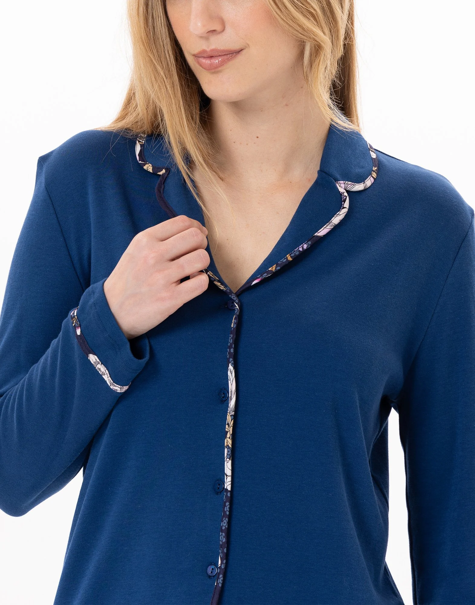 GLORIA 806 - Pyjama boutonné en coton | Bleu