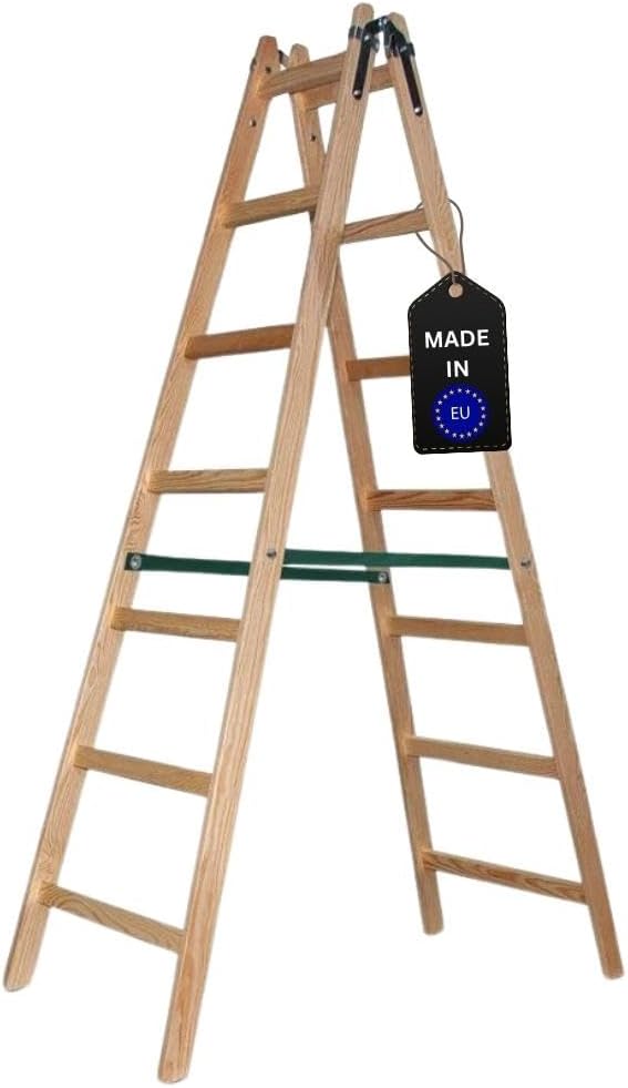 PROREGAL Houten Trapladder Economy Plus, Tweezijdige Toegang, 2 x 7 Sporten, Werkhoogte 3,60 m, Draagvermogen 150 kg
