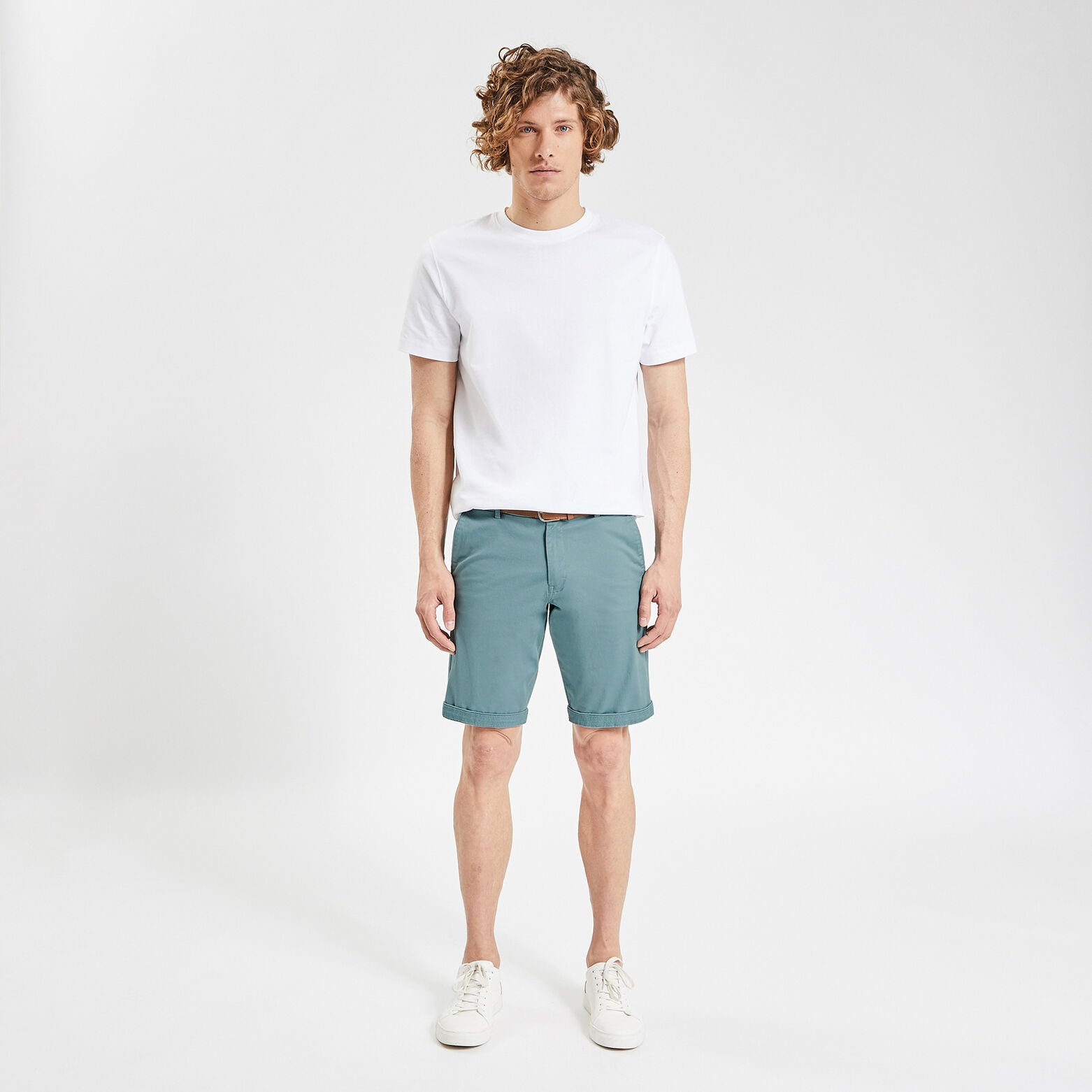 Bermuda chino uni avec ceinture Bleu clair