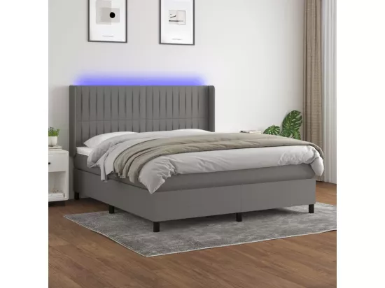 Sommier tapissier et matelas et LED Gris foncé 180x200 cm Tissu