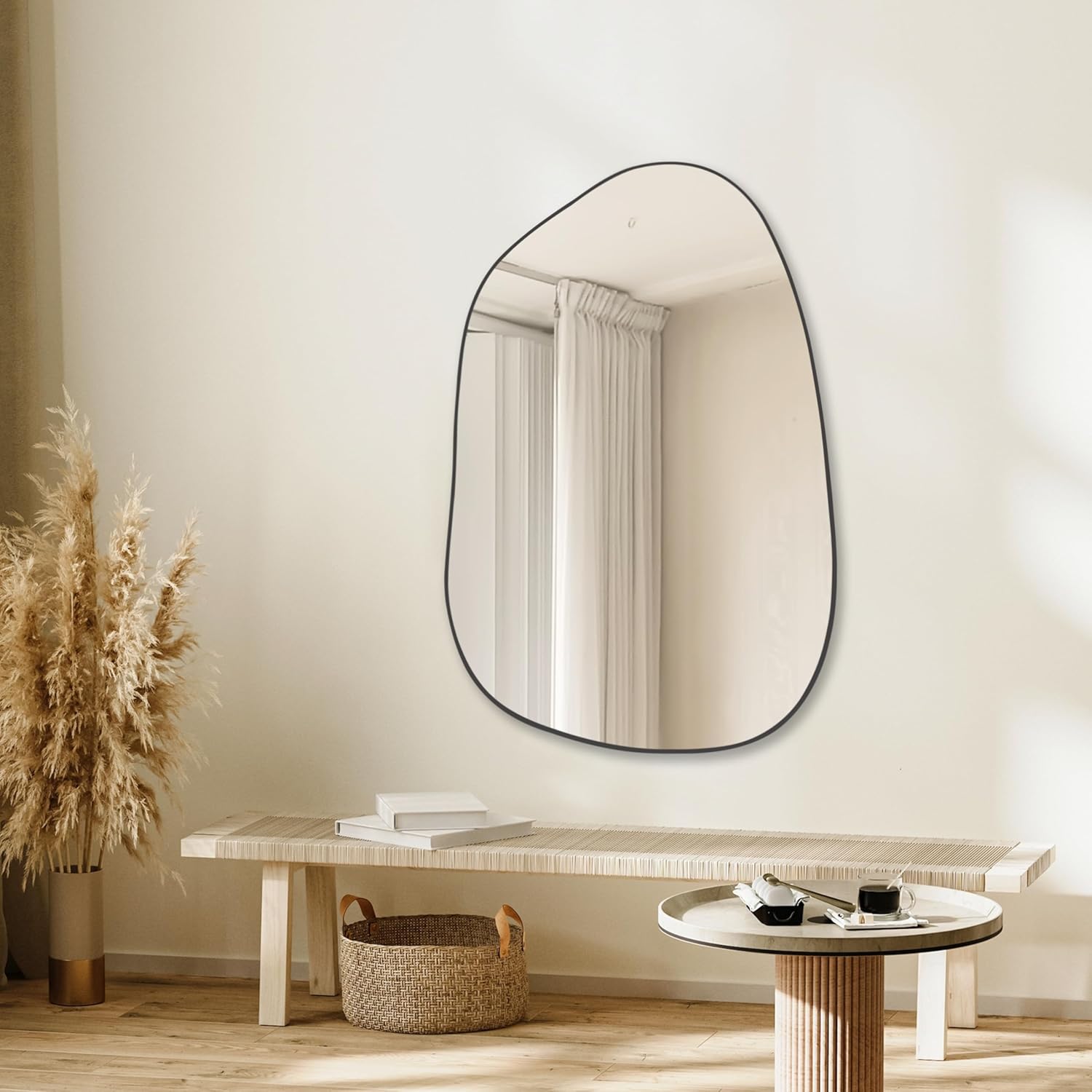PERFNIQUE Asymmetrischer Spiegel, 101 x 66 cm Schwarz Unregelmäßiger Wandspiegel, Modernes Dekorativ für Wohnzimmer, Badezimmer, Schlafzimmer, Eingangsbereich