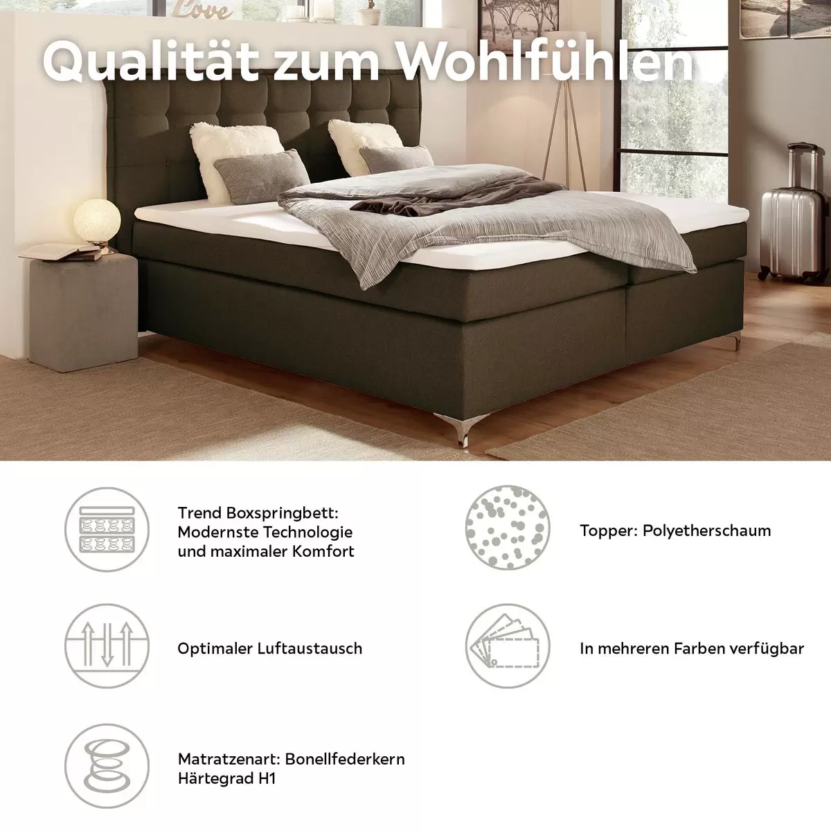 Boxspringbett Fabio 180 x 200 Braun