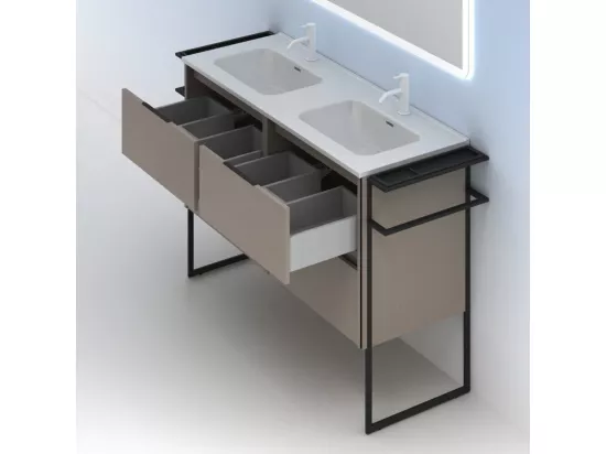 Meuble salle de bain double vasque en bois et métal KEIKO largeur 120 cm fumé sablé