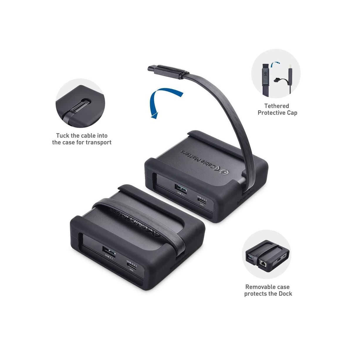 Cable Matters 1 til 8 USB-C dockingstasjon HDMI 4K30Hz PD80W 2xUSB-C 5Gbps RJ45 Giga Lan Micro SD og SD kortlesere