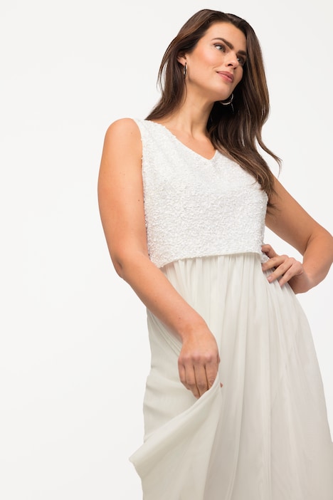 Midikleid, Pailletten, V-Ausschnitt, ärmellos