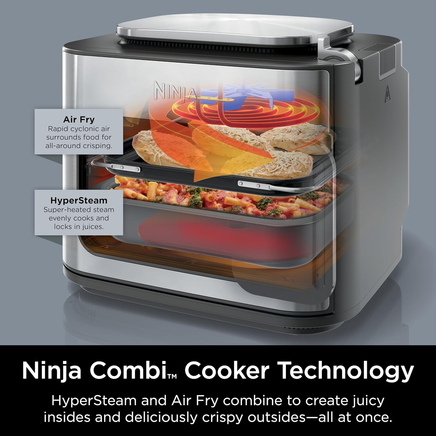 Ninja Multicuiseur tout-en-un combiné, four et friteuse à air, repas complets en 15 minutes, fonctions 14 en 1, cuisinière combinée + friture à air, cuire, rôti, cuisson lente et plus encore, 3