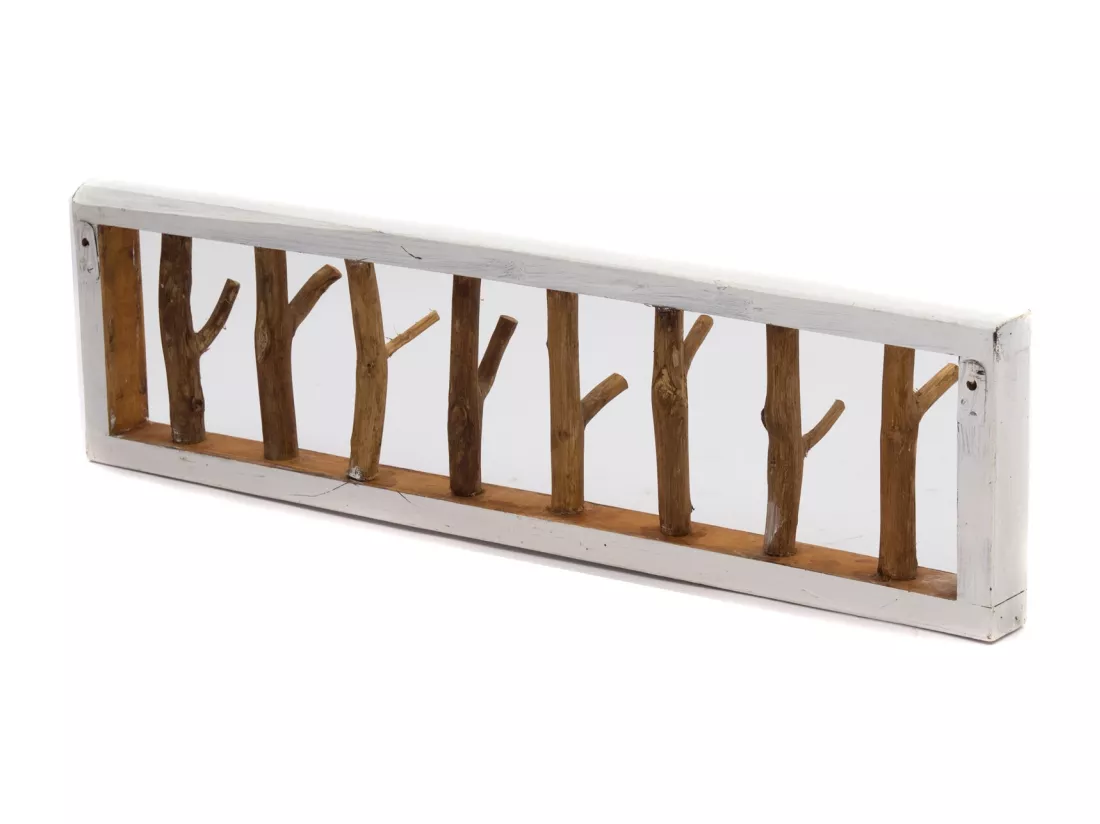 PORTE-MANTEAU MURAL TREIBHOLZ UNIKAT 80 Bois de recyclage massif, pour 16 bouteilles, avec tiroir 05 weiß-natur
