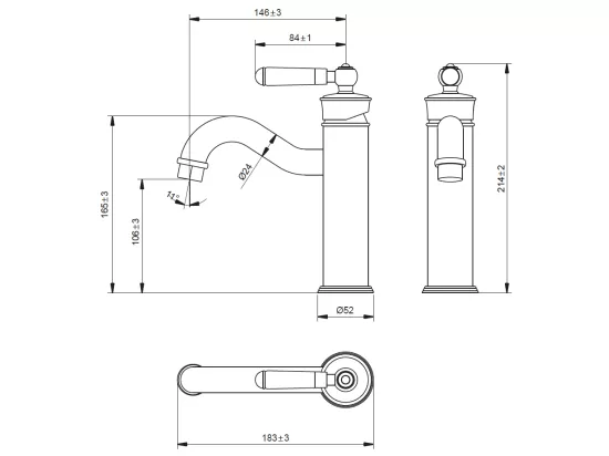 Leeds mitigeur lavabo rétro bas or brossé - Essebagno