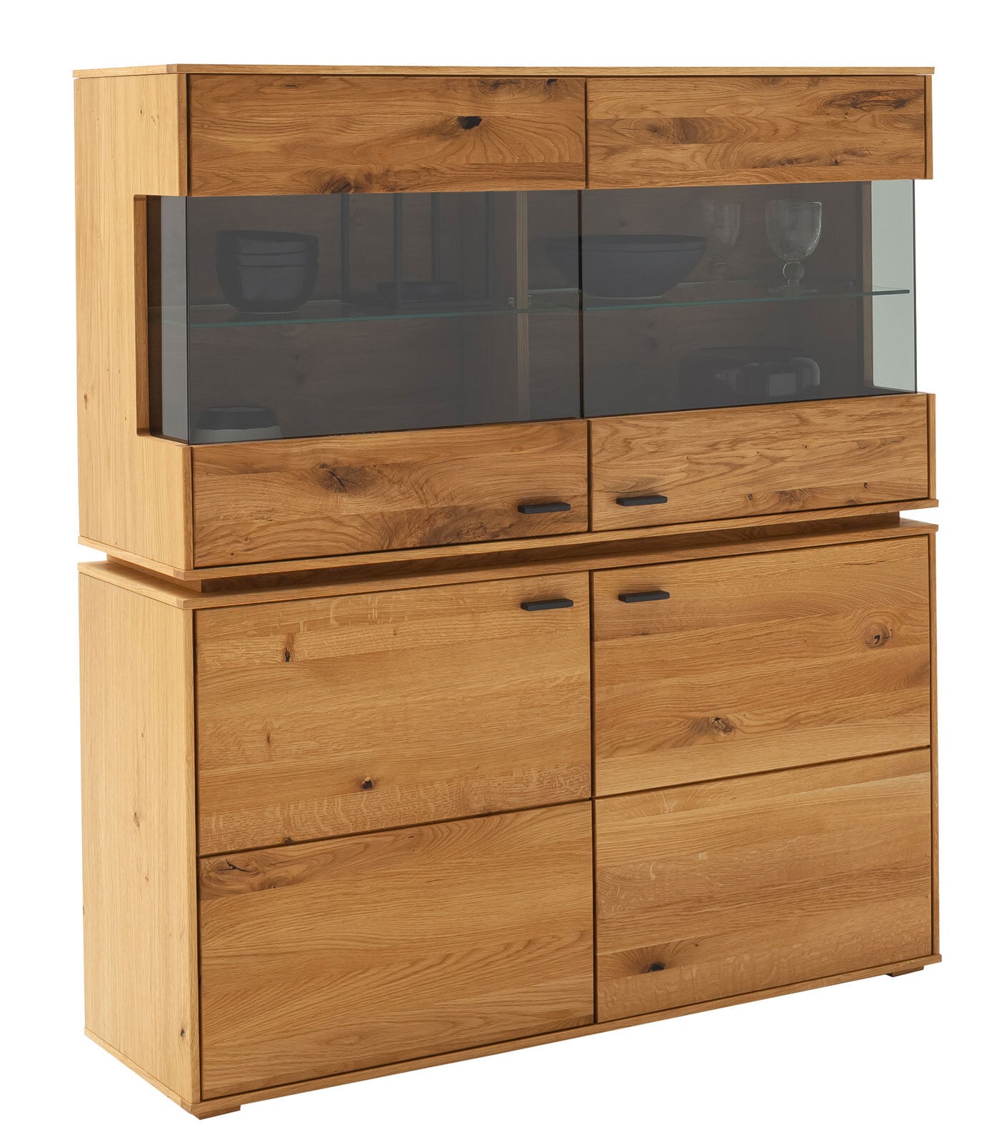 Highboard COMO 123 x 137 cm Wildeiche / Glas