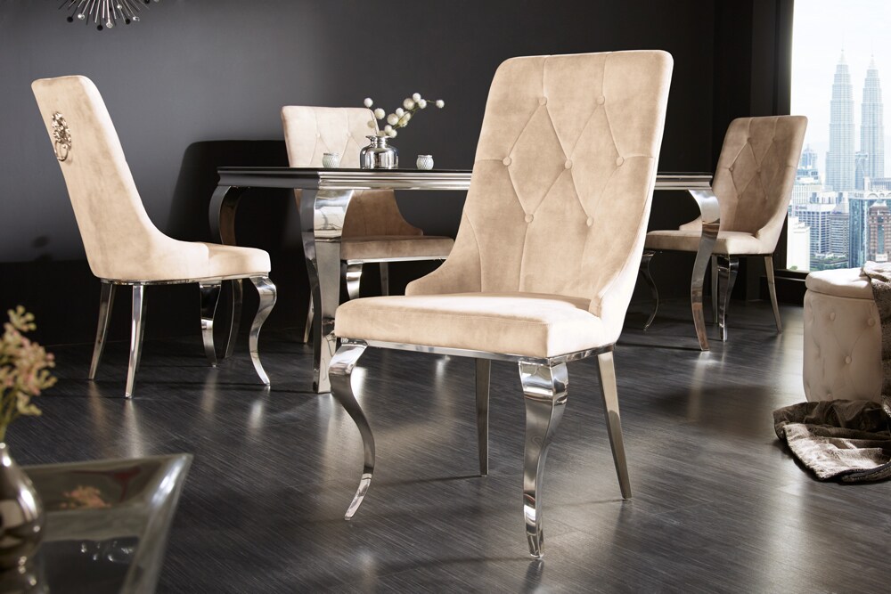 riess-ambiente Stuhl MODERN BAROCK - royalblau Samt mit silbernem Löwenkopf