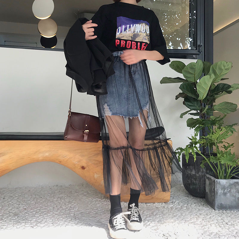 Whoosh - Mesh Overlay Distressed Denim Rok